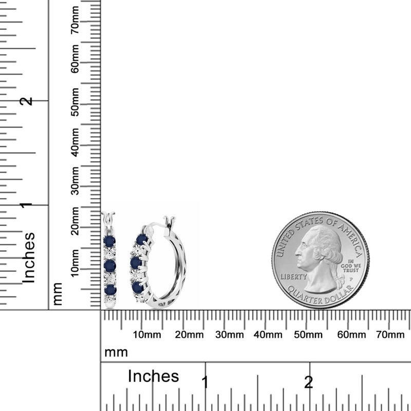Gem Stone King 925 Sterling Silver Blue Sapphire and White Lab Grown Diamond Accent Hoop Earrings For Women (0.83 Cttw, 22MM = 0.85 Inches Diameter) - Image 5